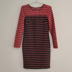H&M Ribbed Knit Black & Brick Red Striped Long Sleeve Knee Length Bodycon Dress
